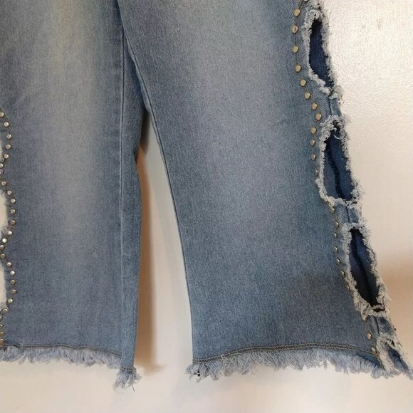Y2K VTG Rave R4R Studded Super Distressed Jeans Jrs 1 Grunge Punk Crop - Picture 2 of 6